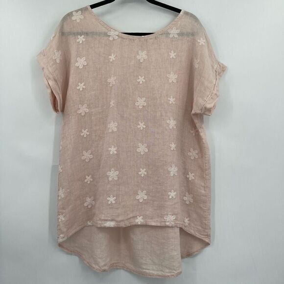 Terzo Millinnio Blush Pink Boho Embroidered Flowers Tunic Top Blouse Medium - Picture 1 of 5